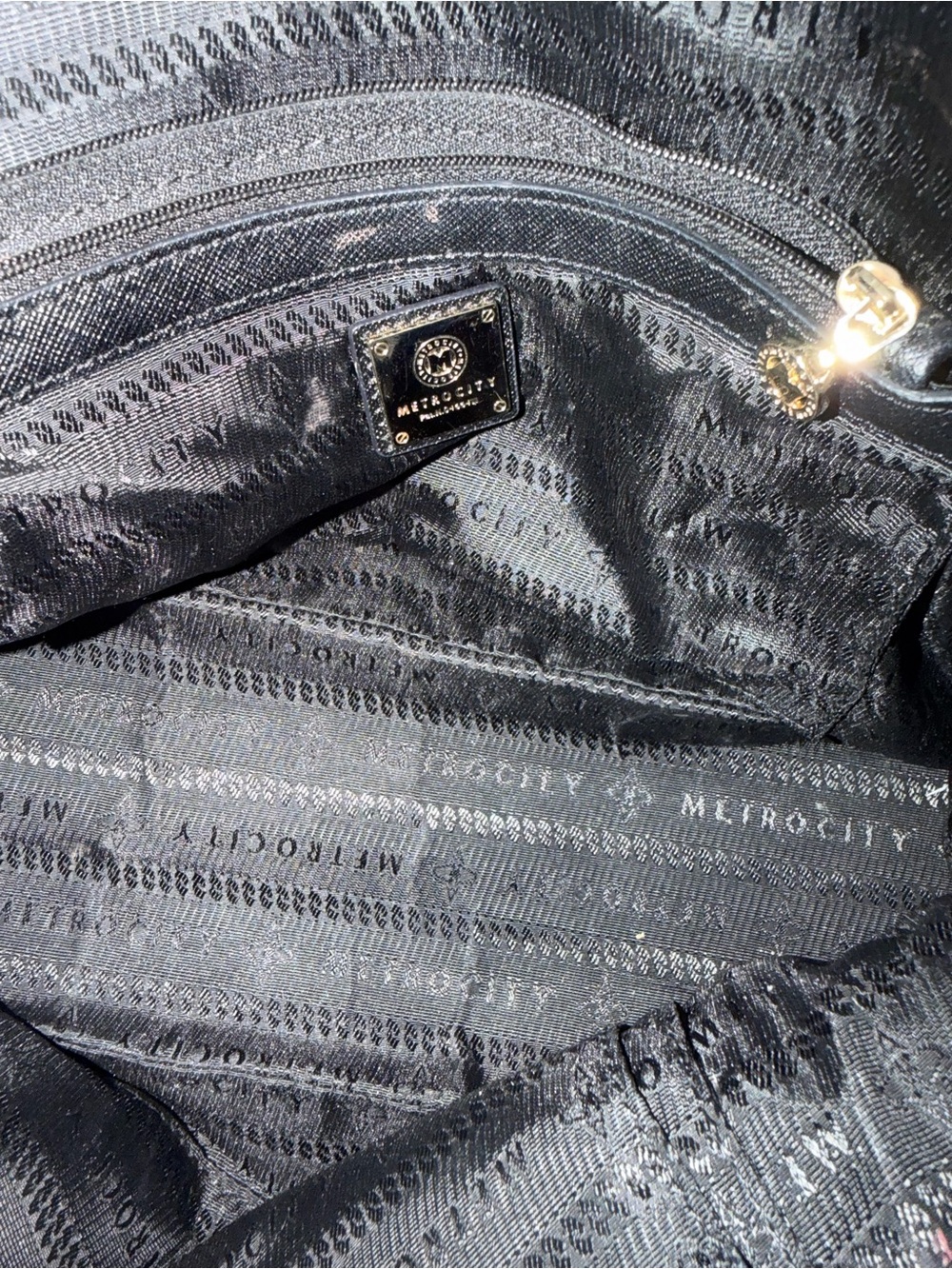 Metrocity Black Saffiano Leather Satchel Crossbody Bag Gold Hardware - Picture 6 of 7